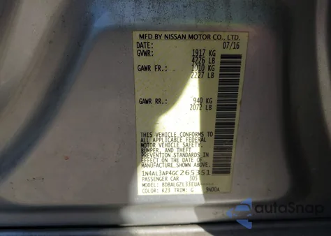 2016 Nissan Altima 2.5 S z USA, uszkodzony, nr VIN 1N4AL3AP4GC265351